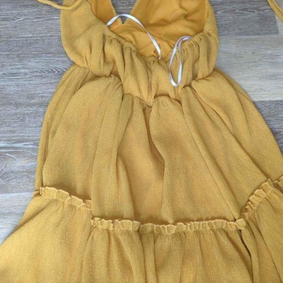 Lulus Sweet and Sunny Mustard Yellow Tiered Halter Babydoll Dress - Picture 6 of 9
